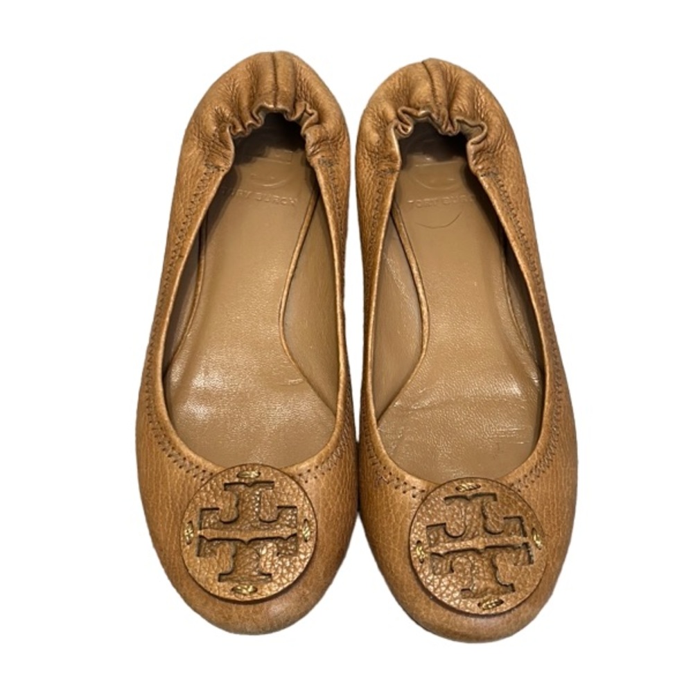 Tory Burch Reva Royal Tan Pebbled Leather Flats size 7.5